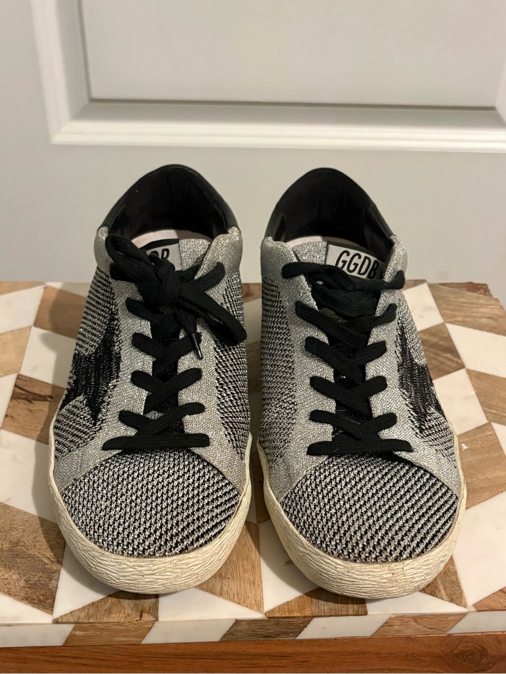 Golden Goose Silver & Black Knit Star Sneakers